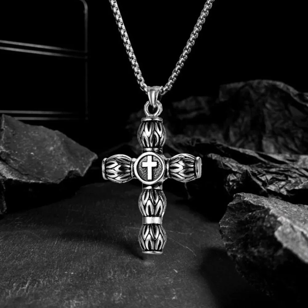 ❤️Spot Trendy Casting Cylindrical Cross Pendant necklace women/men N90201P190
